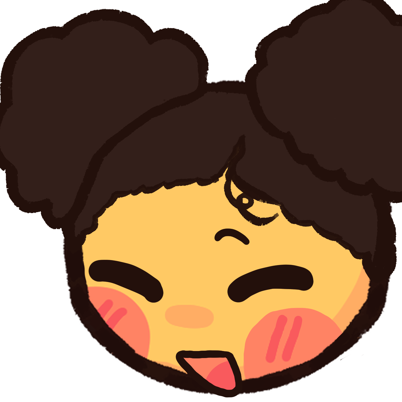 an emoji yellow person with dark box afro puffs smiling widly, their mouth open.